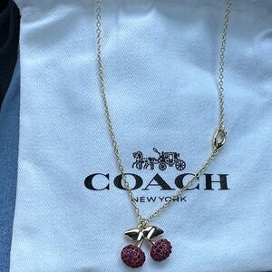 Coach Gold Necklace with Red Berry Pendant